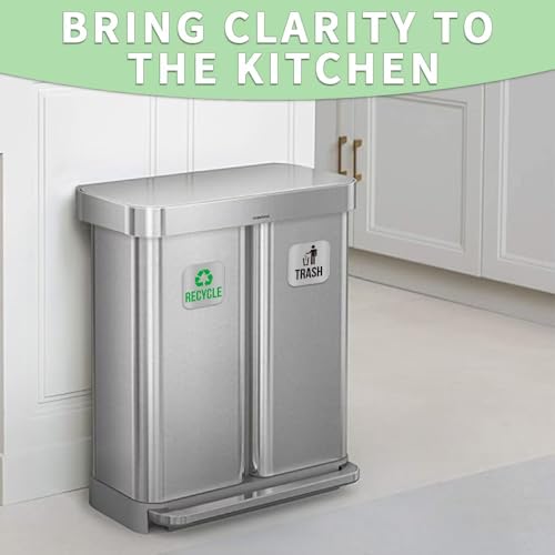 2 Pack Square Magnetic Recycle and Trash Bin Stickers, Brushed Silver
