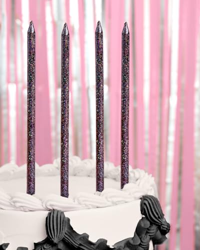 Black Glitter Birthday Cake Candles - 10 Tall Thin Party Decor