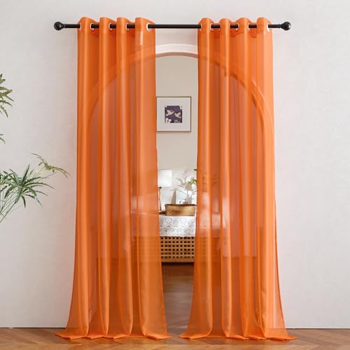 NICETOWN Orange Sheer Grommet Window Curtains, 54" x 84" (Pack of 2)