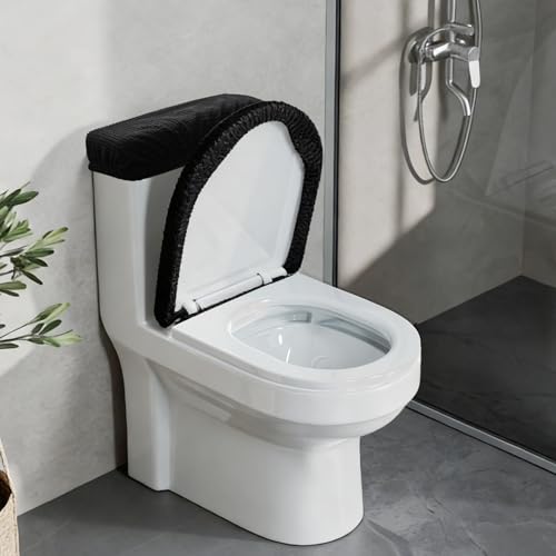 Black Toilet Lid Cover Set - 2-Piece Polyester Bathroom Upgrade