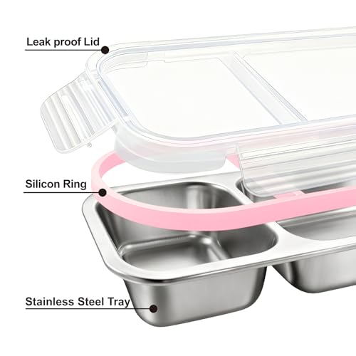 Stainless Steel Bento Box Set - 2 Compartments in Pink
