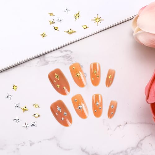 XIHIRCD 700pcs Gold and Silver Star Nail Charms 3D Metal Nail Gems