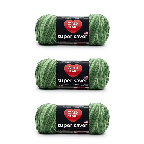 Red Heart Super Saver Yarn - Green Tones 3 Pack - Durable Acrylic