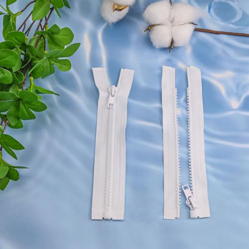 38-Inch #5 Open End Plastic Zippers - 2 Pcs White Jacket Replacement