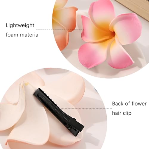 BluOcnMkt 4Pcs Hawaiian Plumeria Flower Hair Clips - Pink & White Beach Accessories