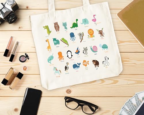 Animals Alphabet Canvas Tote Bag for Women - Cute Gift for Animal Lovers