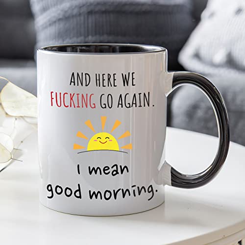 Funny Coffee Mug for Women - Here We Go Again Sarcastic Mom Cup with Colored Box - 11oz