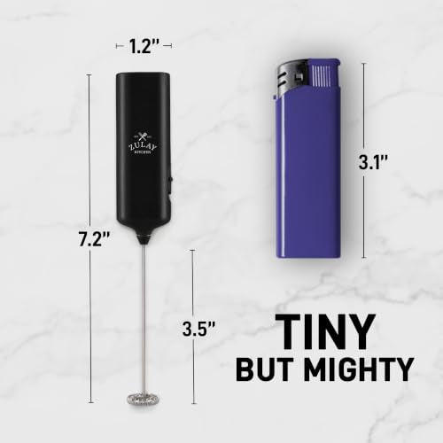 Zulay Mini & Mighty Milk Frother Wand – Black Portable Handheld Coffee Foam Maker
