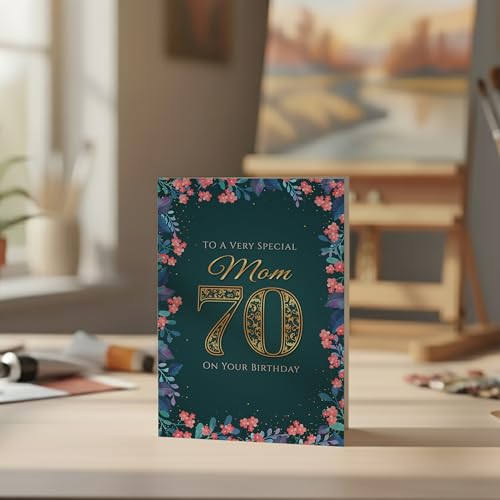 Elegant Mom 70th Birthday Card - Premium A5, Teal & Gold Design