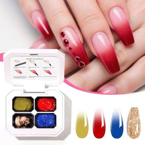 AOBOO Ombre Gel Nail Polish Set - 4-Color Gradient Palette with 20 Sponges