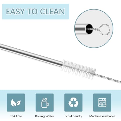 24-Pack Reusable Stainless Steel Metal Straws - Silver, Straight & Bent