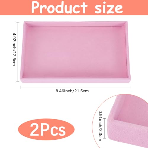 2Pcs Pink Velvet Jewelry Drawer Organizer Trays, Stackable Blank Inserts