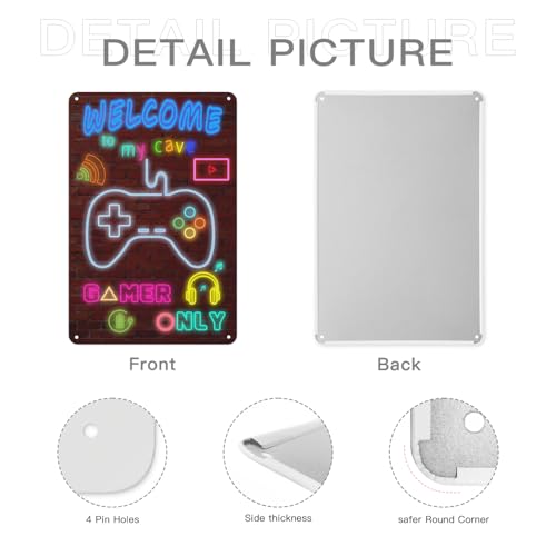 12" x 8" Gaming Metal Wall Art Sign for Boys Room Decor