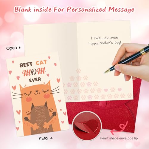 Cute Cat Mom Mother's Day Card - Best Cat Mom Ever with Envelope