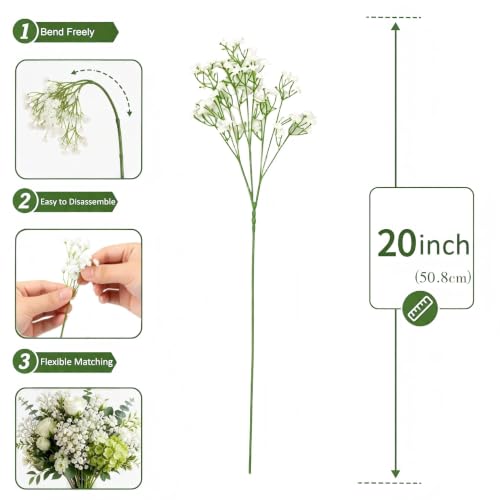 9 Pack Artificial Baby’s Breath Flowers, 20.5" White Faux Gypsophila Stems