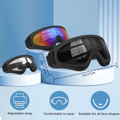 3 Pack Ski Goggles ATV Dustproof Dirt Bike Goggles UV Protection Foam Anti for Ski Racing Riding, Off Road Waterproof Motocross