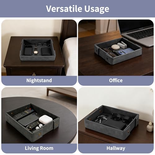 Black SITHON Leather Valet Tray for Men - Premium PU Catchall Organizer