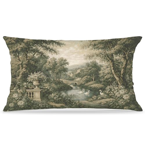 French Country Forest Green Lumbar Throw Pillow Cover 12x20 - Style 02