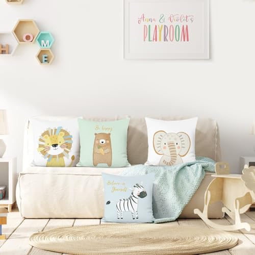 Cartoon Animals Throw Pillow Covers - Set of 4, 18x18 Inch Velvet - Bonhause