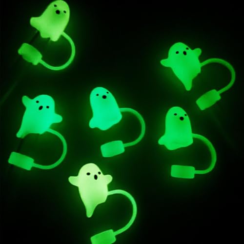 Halloween Luminous Silicone Straw Covers for Stanley Cups - 6 Pcs