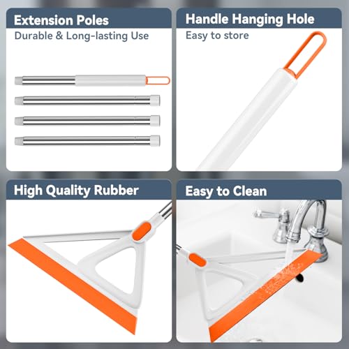Nodirz Magic Silicone Squeegee Broom, 54-Inch Floor Sweeper - Orange