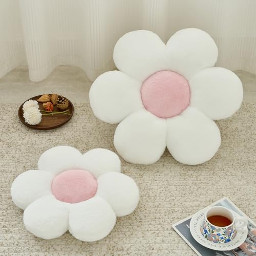 PLAYSKY White Daisy Pillow 14.9 inch Soft Decorative Throw Cushion for Couch Bed