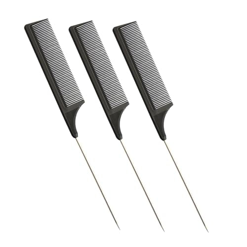 YANTAISIYU 3 Pcs Carbon Fiber Rat Tail Combs with Stainless Steel Pins