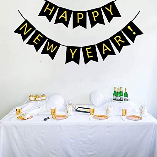 Happy New Year Banner - Black & Gold Party Decoration