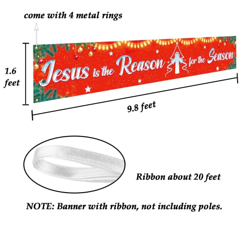 Jesus Is The Reason for The Season Christmas Banner - Christian Decorations, 9.8x1.6 ft, Holiday Party Background - Variation of Jesus Season