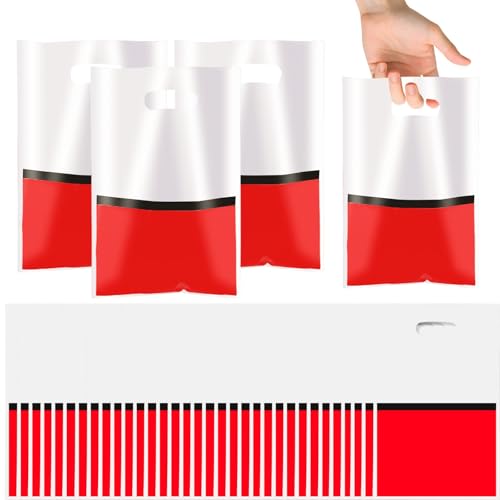 30pcs Red and White Party Favor Bags - Durable Waterproof Goodie Bags