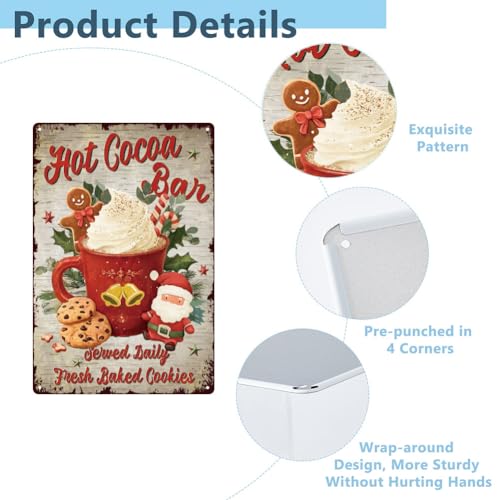 Hot Cocoa Bar Tin Sign - Vintage Metal Wall Art for Home & Cafe