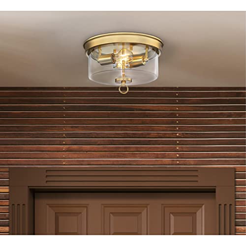 Westinghouse 6128600 Lebanon Transitional 12 Inch, Two Light Flush Mount Ceiling Fixture, Champagne Brass Finish, Clear Glass