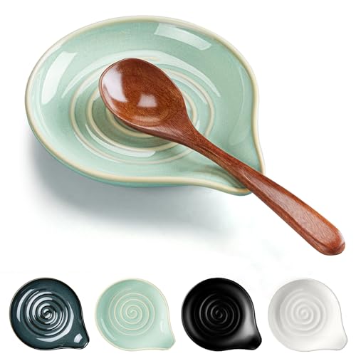HaWare Ceramic Spoon Rest for Stove Top - 5.1" Sage Green Kitchen Holder