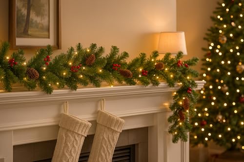 6ft Pre-Lit Artificial Christmas Garland with Glitter, Pinecones & Berries - Crest Spruce, Battery Operated