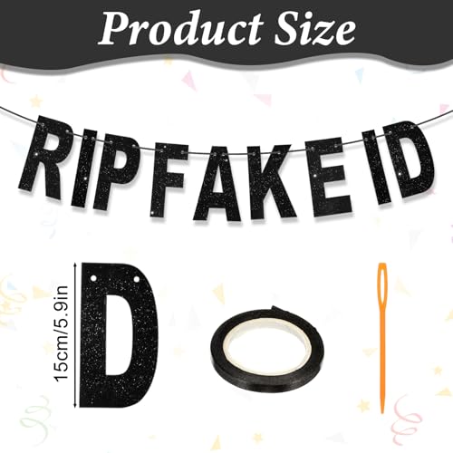 Black Glitter RIP Fake ID Banner for 21st Birthday Decorations