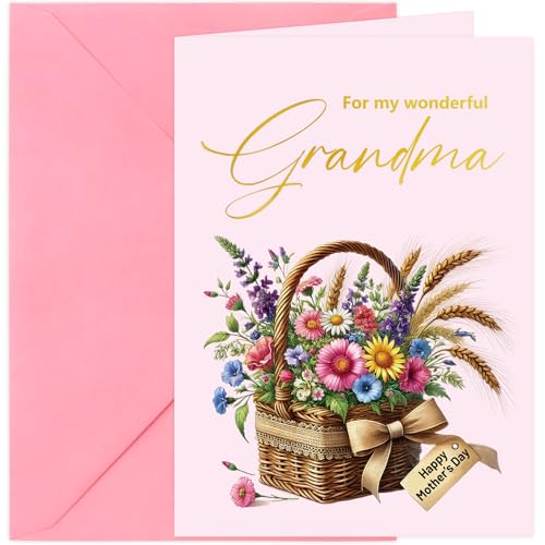 Happy Mother's Day Card for Grandma with Envelope - 5x7