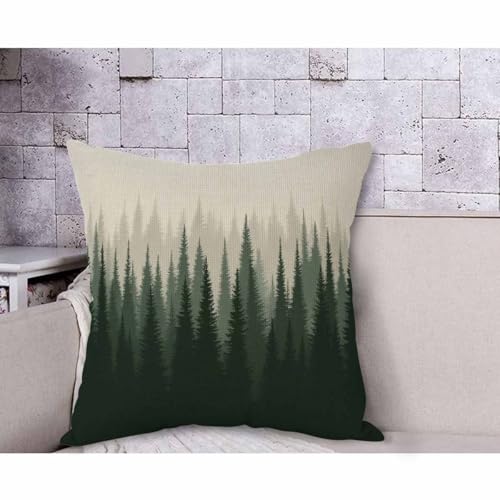 Pine Forest Throw Pillow Cover, Misty Nature Landscape Cushion Case 18x18