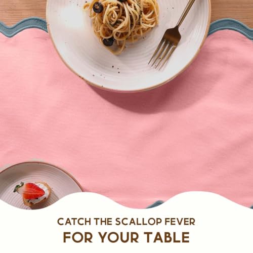 Pink Scalloped Cotton Table Runner 14x108 Inch for Dining & Parties - Laguna Blush