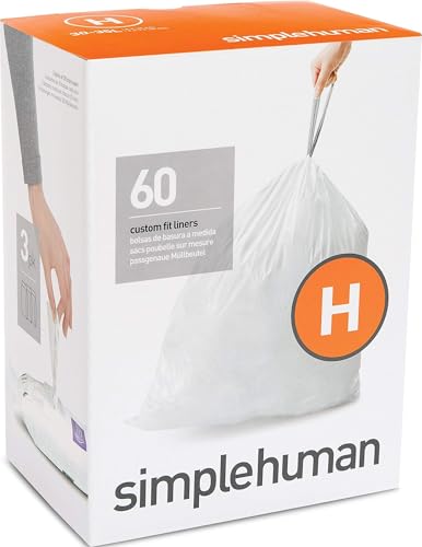Simplehuman Trash Liner Code H - Custom Fit Liners, White, Pack of 60