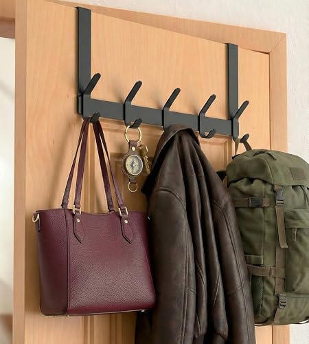 Over The Door Hooks Hanger - Matte Black, Fits 1 3/8" Doors, 7" Arms