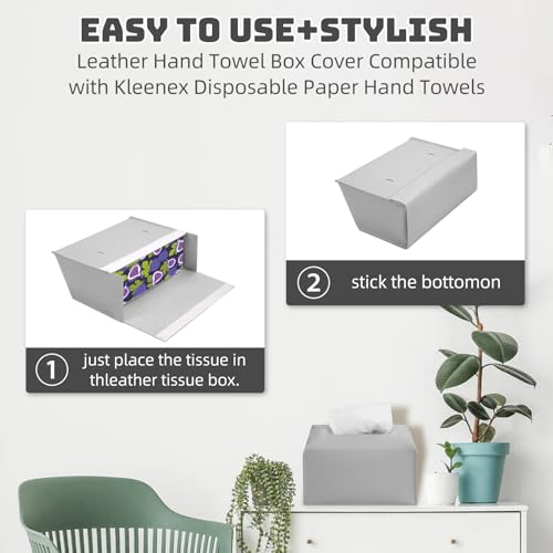 SILFGRLF Leather Hand Towel Dispenser - Waterproof Wall-Mounted Tissue Holder (Gray)