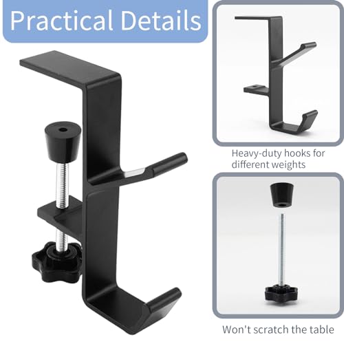 Zolunu Black Desk Clamp Backpack & Headphone Holder - Space-Saving Hooks