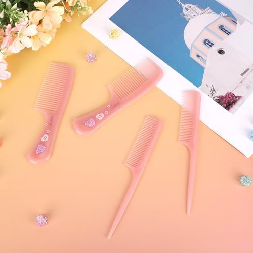 Penitue 4-Piece Cute Bear Hair Comb Set Pink Fine Tooth & Rat Tail Styling Combs