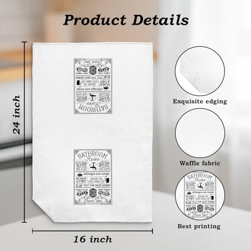 QICLM Style-03 Funny Bathroom Rules Hand Towels 16x24 Inches - Black & White Decor