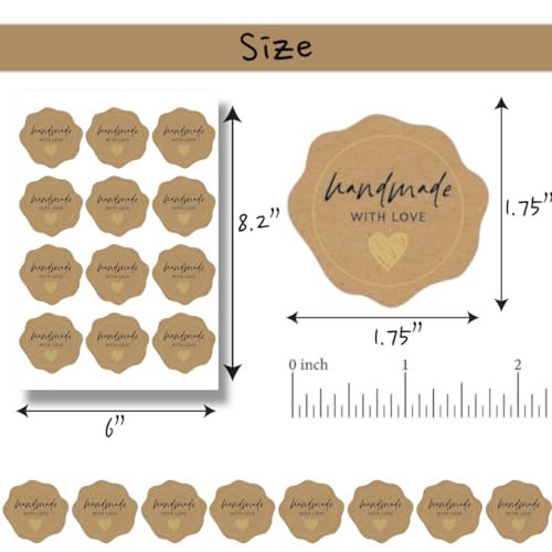 300 Made with Love Stickers - 1.75" Craft Paper Labels with Gold Foil
