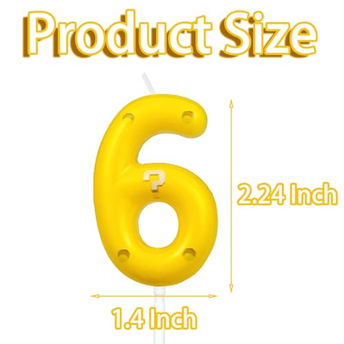 Super Bros Yellow Question Mark Birthday Candles - 6th Cake Toppers