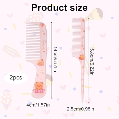 Lasuroa Capybara Cartoon Hair Comb Set 2pcs Pink Plastic Hairbrush