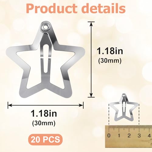Mxxipp 20pcs Star Hair Clips for Women, Non-Slip Silver Metal Snap Barrettes