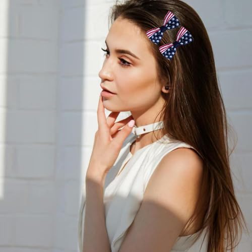 American Flag Patriotic Hair Bow Clips, Red White and Blue 6-Pack