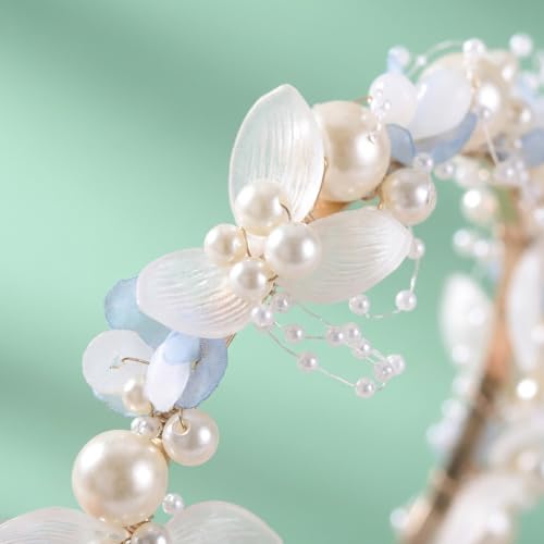 White Pearl Flower Headband for Women Wedding Bridal Hair Accessories